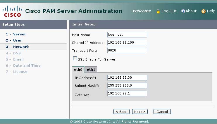 CPAM server admin intial setup - network